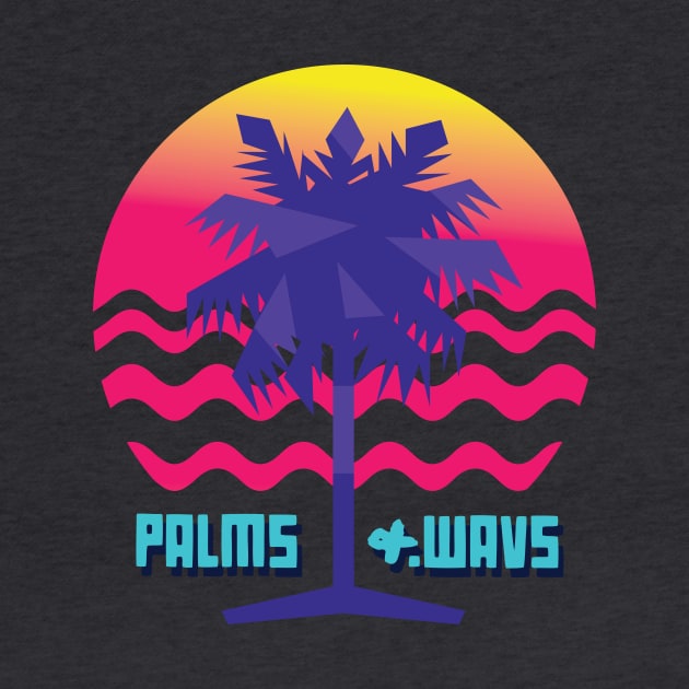 Retro Palms and Wavs Sunset Logo Tee by jhonithevoice
